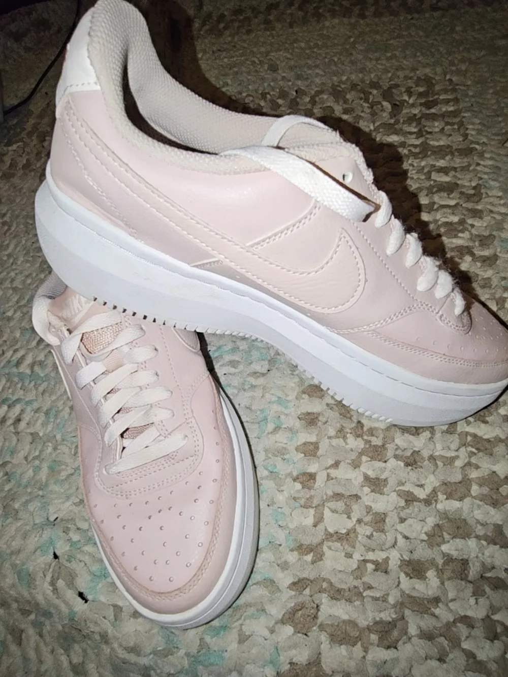 Nike Women’s Platform Lace-Up Sneakers in Pale Pink and White